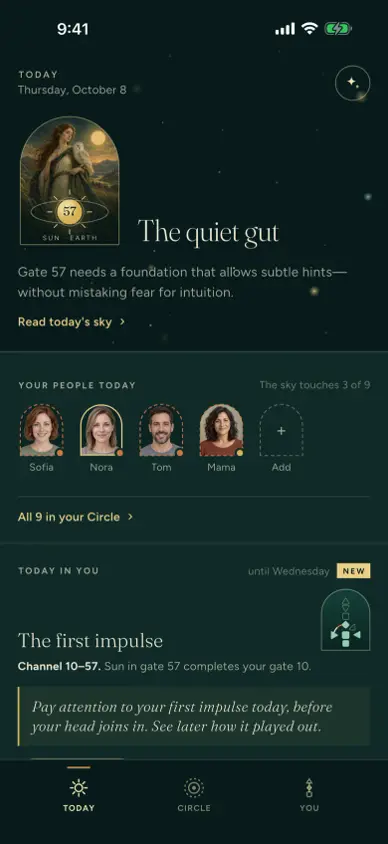 The Today tab: today’s sky, daily insights and your people
